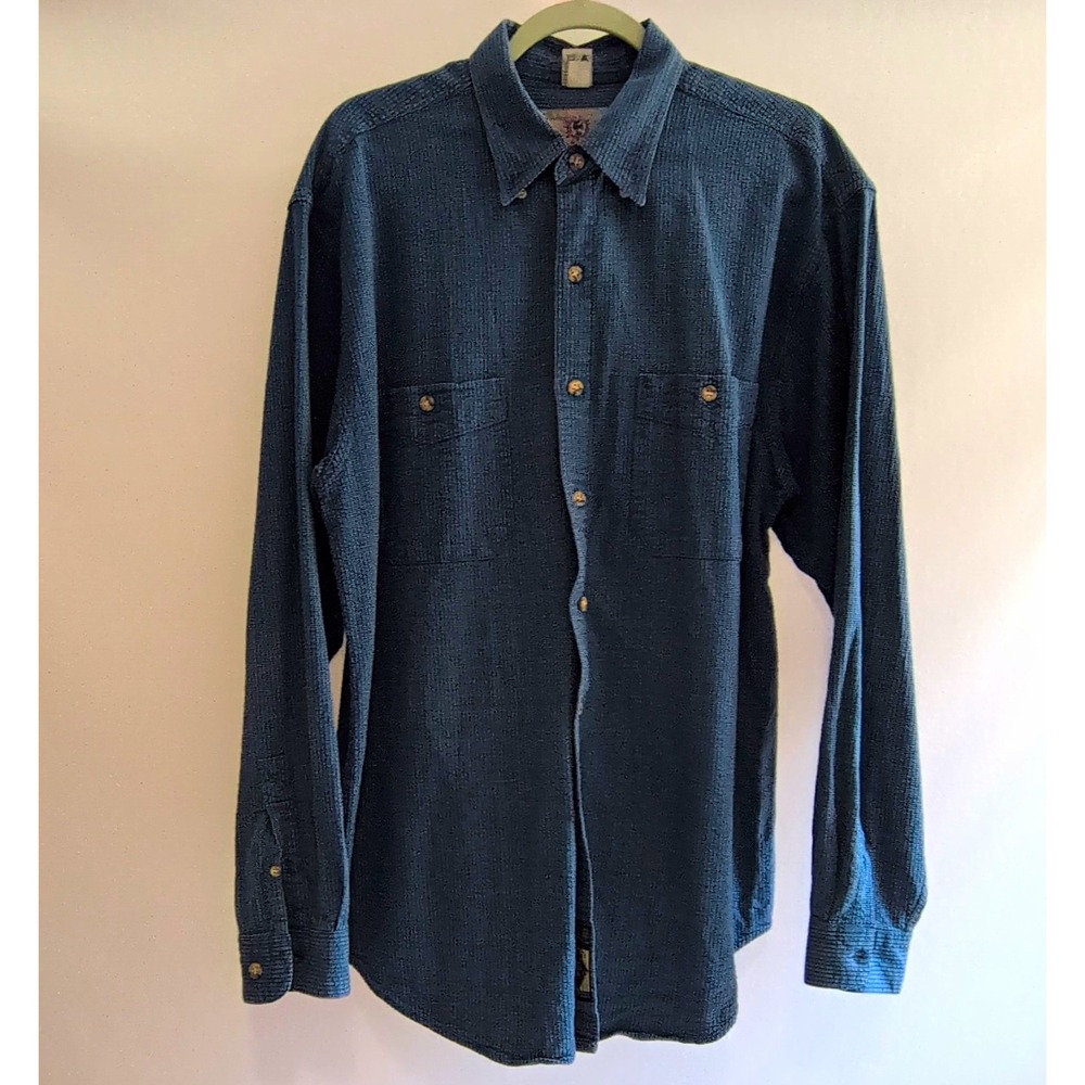 The Territory Ahead Men's Blue Textured Knit Cotton Button Up Shirt Pockets L